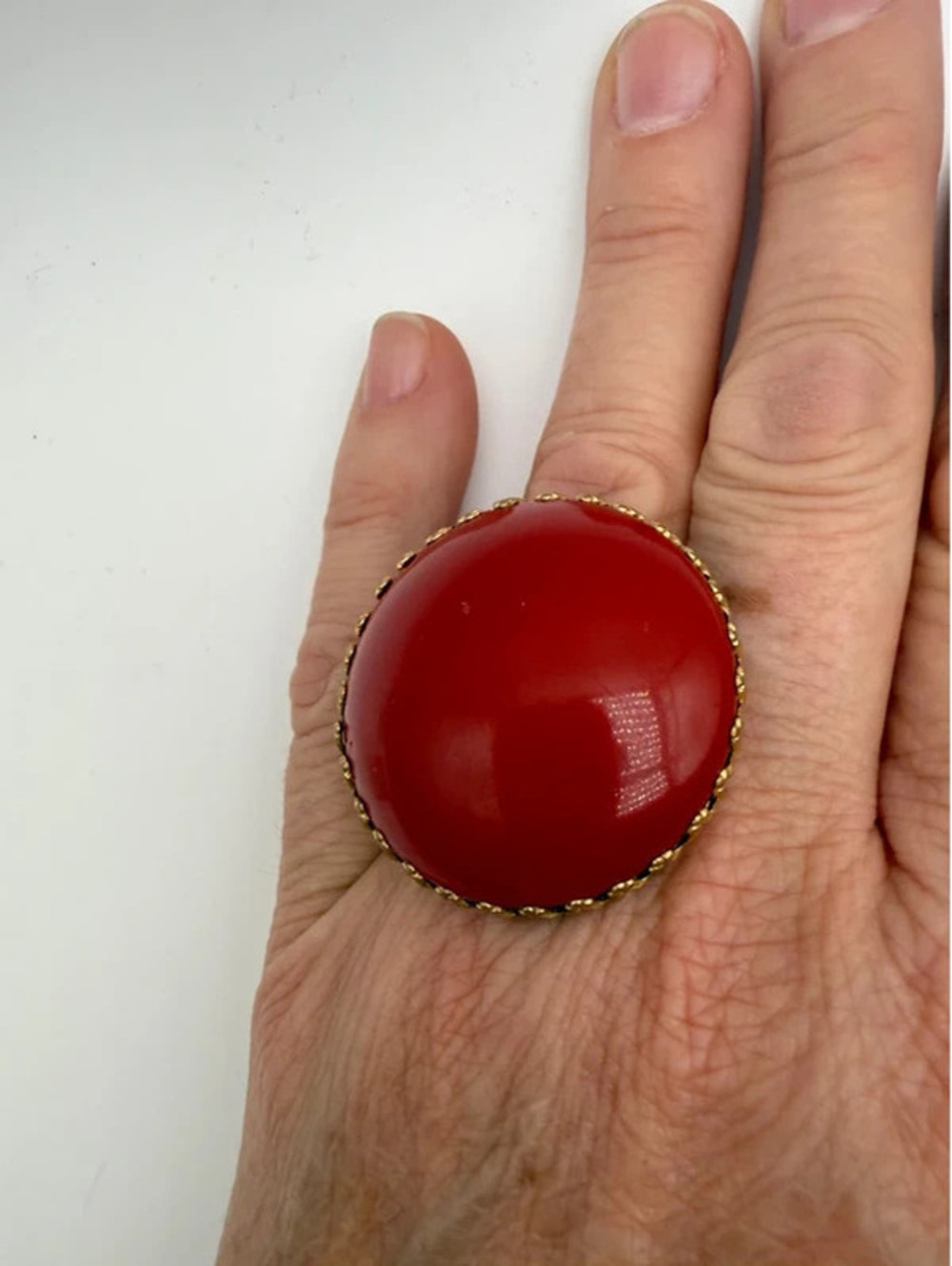 OOAK Ring From Vintage Single Earring Red Cabochon Adjustable Statement Ring